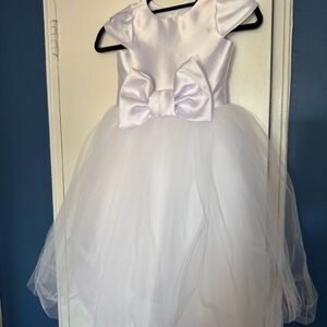 Zoe Ltd White Satin & Tulle Flower Girl Dress with Bow